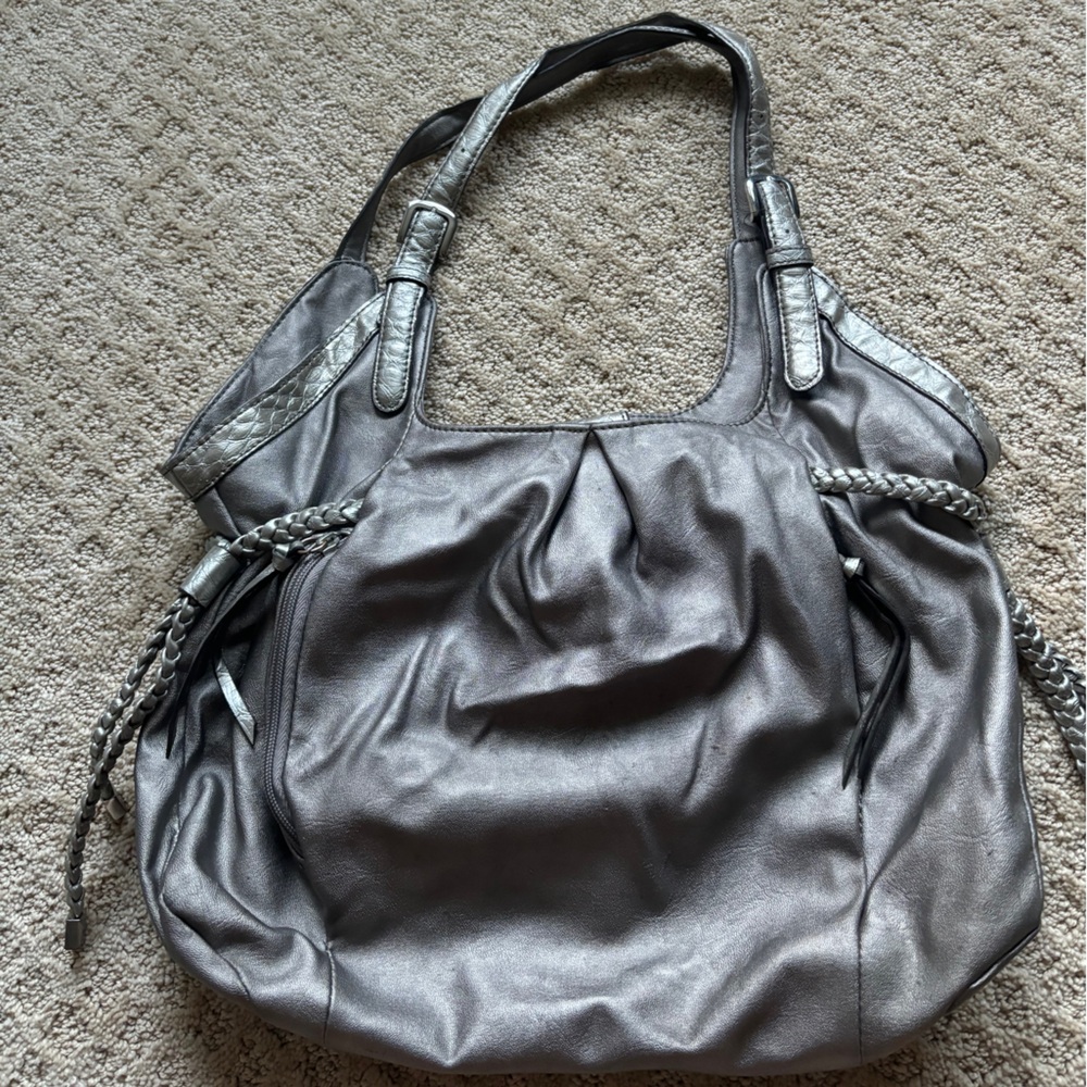 Elegant Gray Leather Tote Bag